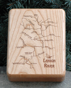 Lehigh River Map Fly Box Front - Cherry Wood